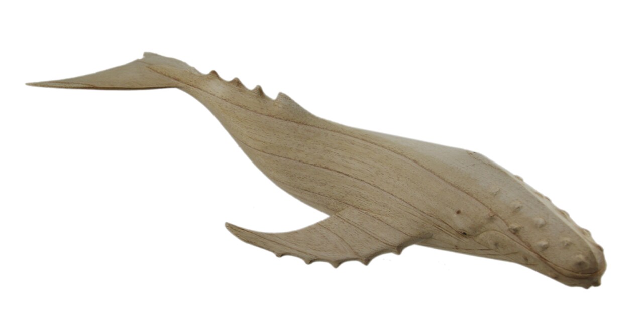Carved Natural Wood Humpback Whale Tabletop Statue 20 Inches Long